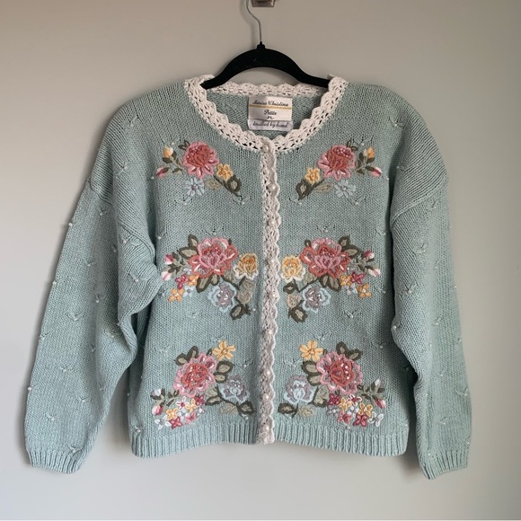 Vintage Marisa Christina Floral Embroidered Cardigan Sweater - Picture 1 of 8
